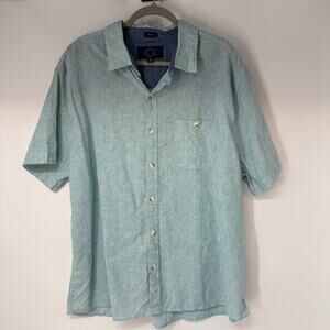 Even Tide Button Up Shirt Men 2XL Light Blue Short Sleeve Coastal Resortwear